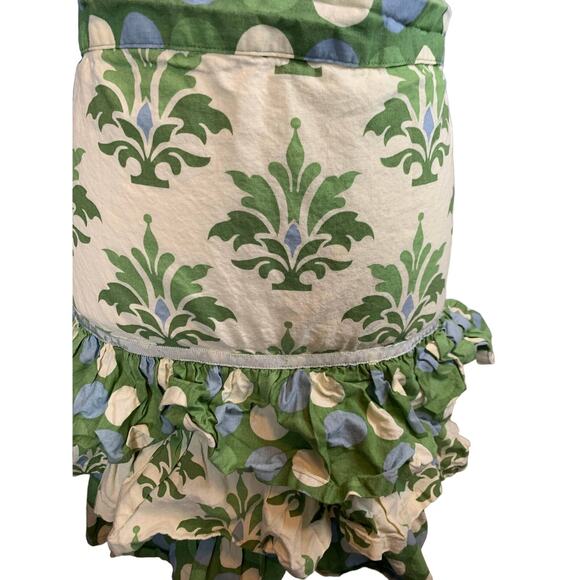Ruffle Trim Half Apron yellow and green print - Picture 2 of 5
